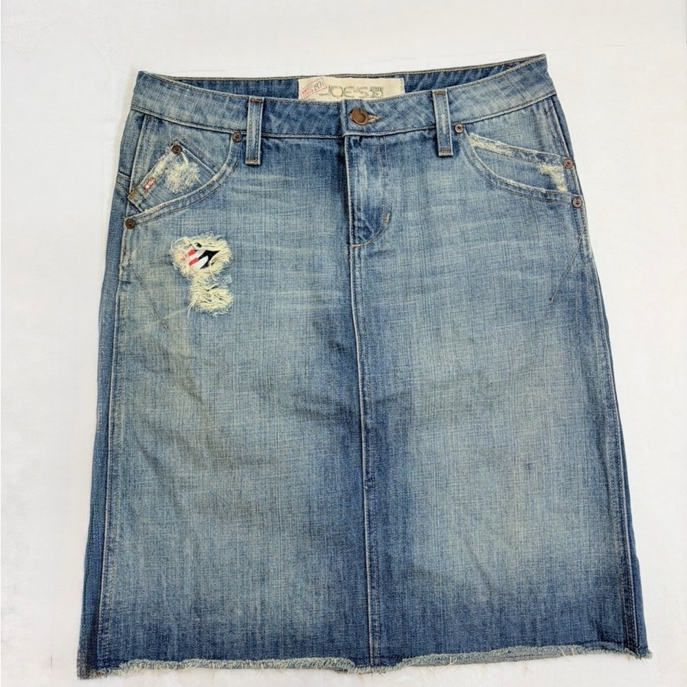 Joe's Jeans Vintage Series Light Blue Distressed Denim Midi Skirt